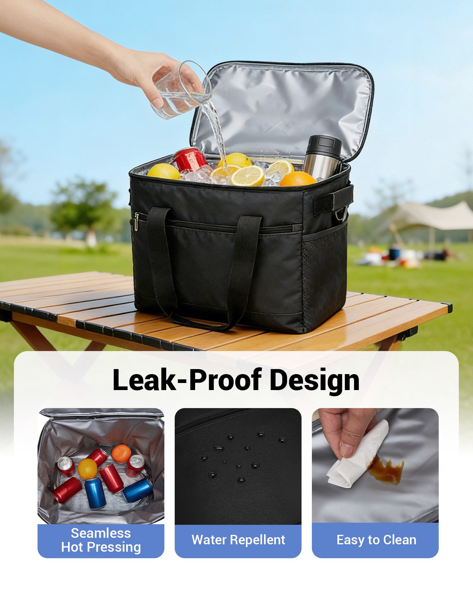 KONO Picknicktasche, Große isolierte Kühltasche mit langer Kühl- und Warmhaltefunktion
