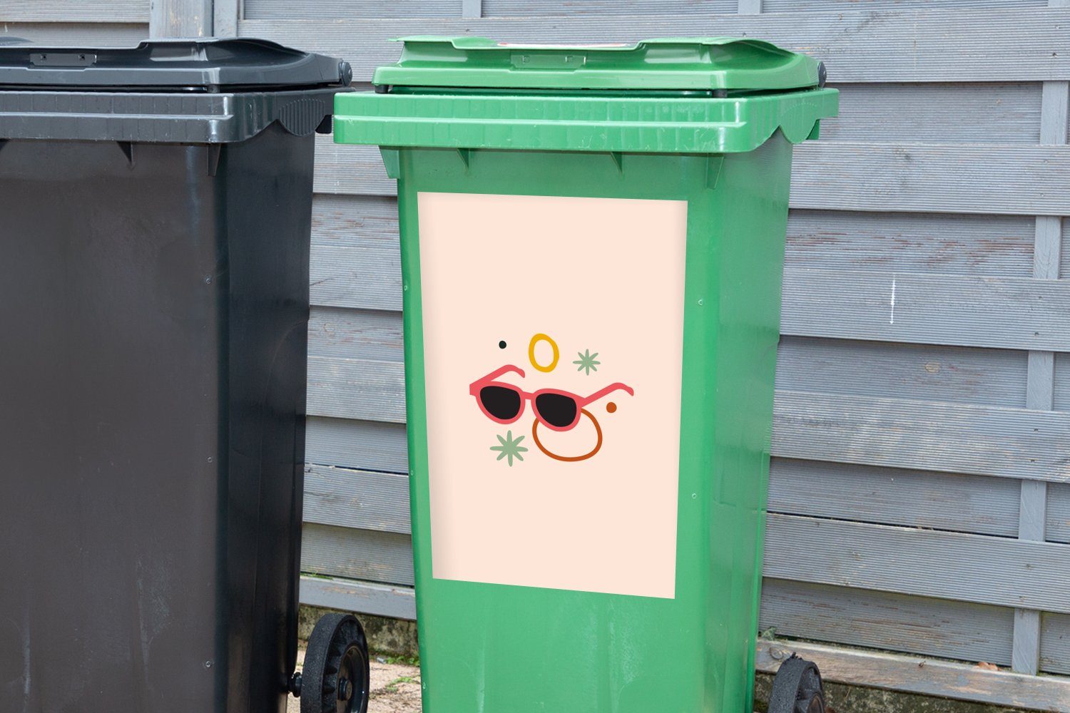 - Sticker, Wandsticker - Mülleimer-aufkleber, Container, (1 Sonnenbrillen Mülltonne, Sommer MuchoWow Abfalbehälter St), Sterne