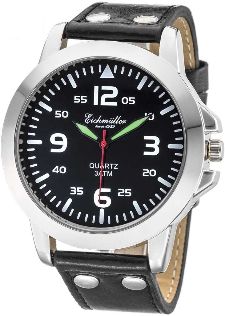 RE1009 Eichmüller Quarzuhr 45 mm Herrenuhr Lederband schwarz