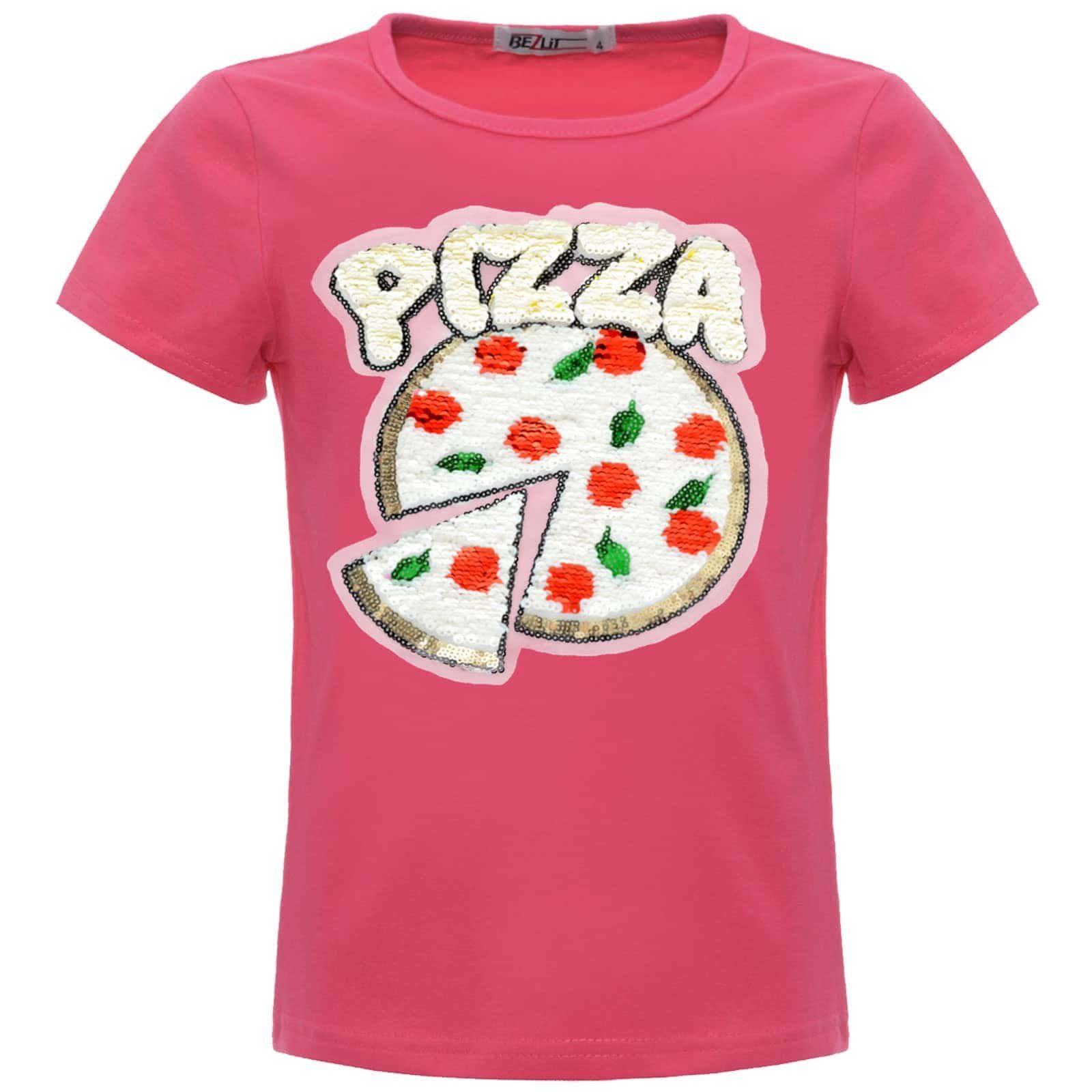 mit Wende Paillettenshirt Mädchen (1-tlg) Wendepailletten PIZZA Pailletten BEZLIT Pink Motiv mit T-Shirt