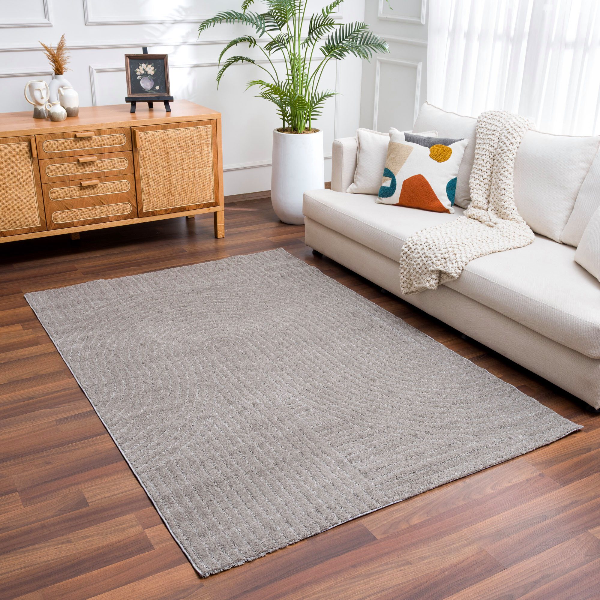 Vimoda Teppich Nova, moderner Wohnzimmerteppich, Kurzflor Boho design, Rechteckig, Höhe: 7 mm, weich, Struktur Motiv, Wohnzimmer, Schlafzimmer, Creme, Beige, Taupe
