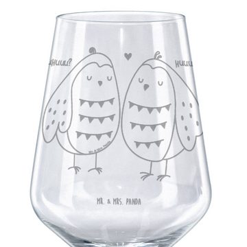 Mr. & Mrs. Panda Rotweinglas Eulen Liebe - Transparent - Geschenk, Hochwertige Weinaccessoires, Pä, Premium Glas, Luxuriöse Gravur