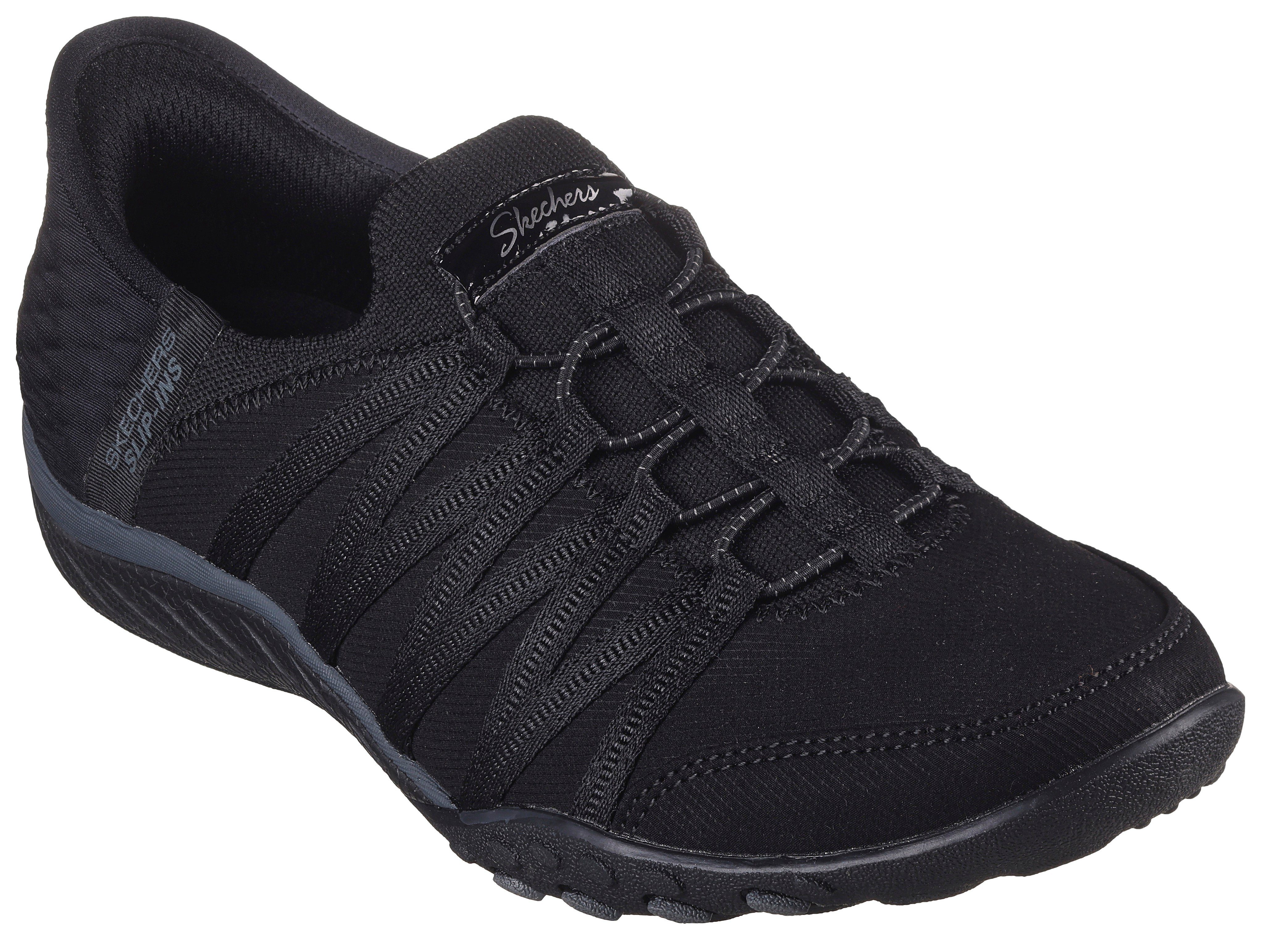 Maschinenwäsche Sneaker Slip-On schwarz-uni für Skechers geeignet BREATHE-EASY-ROLL-WITH-ME