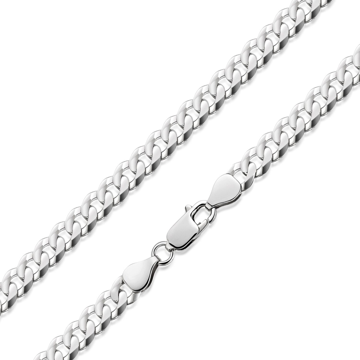 Materia Silberkette Herren Panzerkette diamantiert 6mm K79, 925 Sterling Silber, rhodiniert