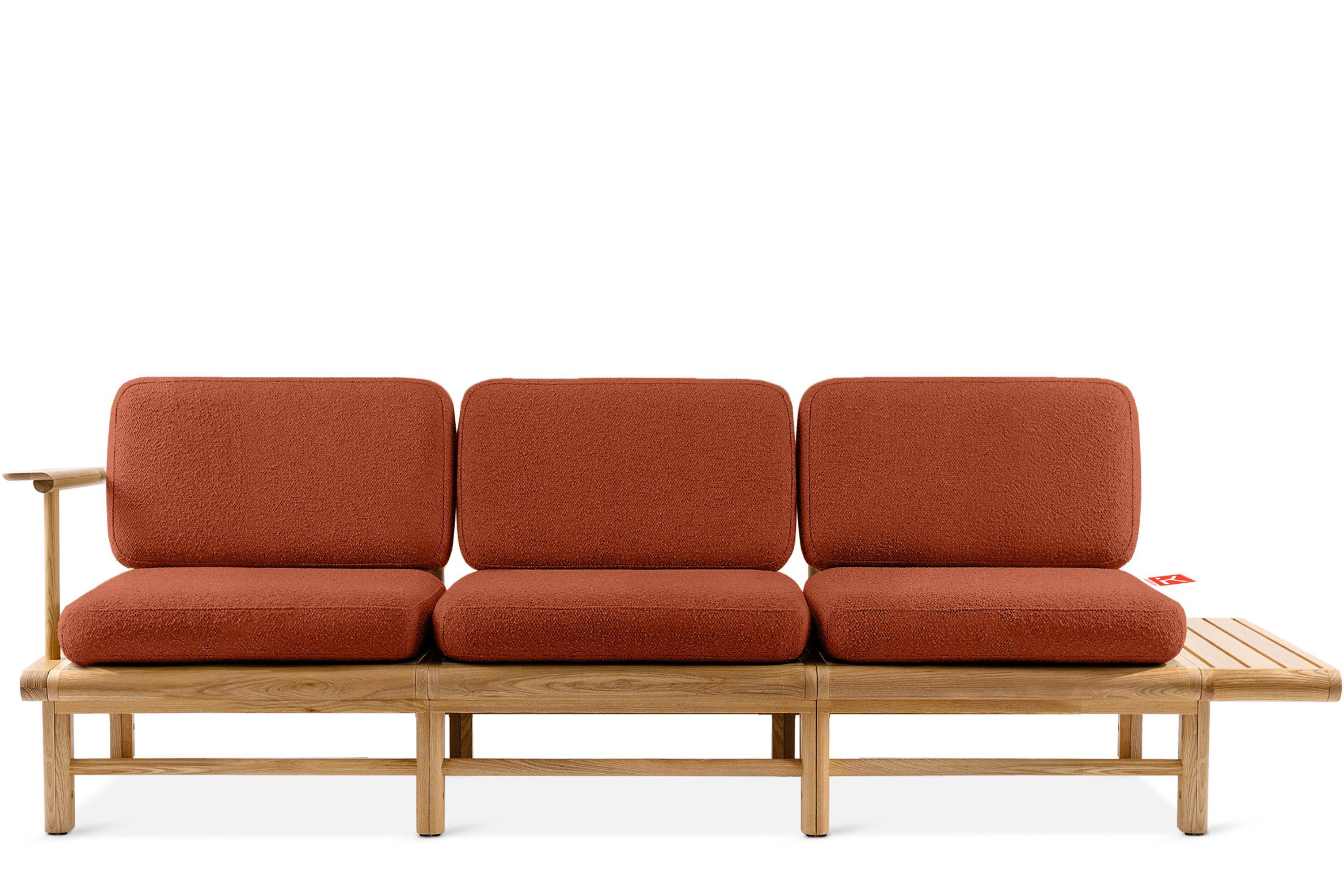 Konsimo Sofa ATREDA Gartensofa 3-Sitzer, hergestellt in der EU, mit Ablage, handgefertigt, Armlehne, Massivholz Esche