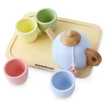 Mamabrum Kinder-Küchenset Teeservice aus Holz mit Tablett - 7 Stück