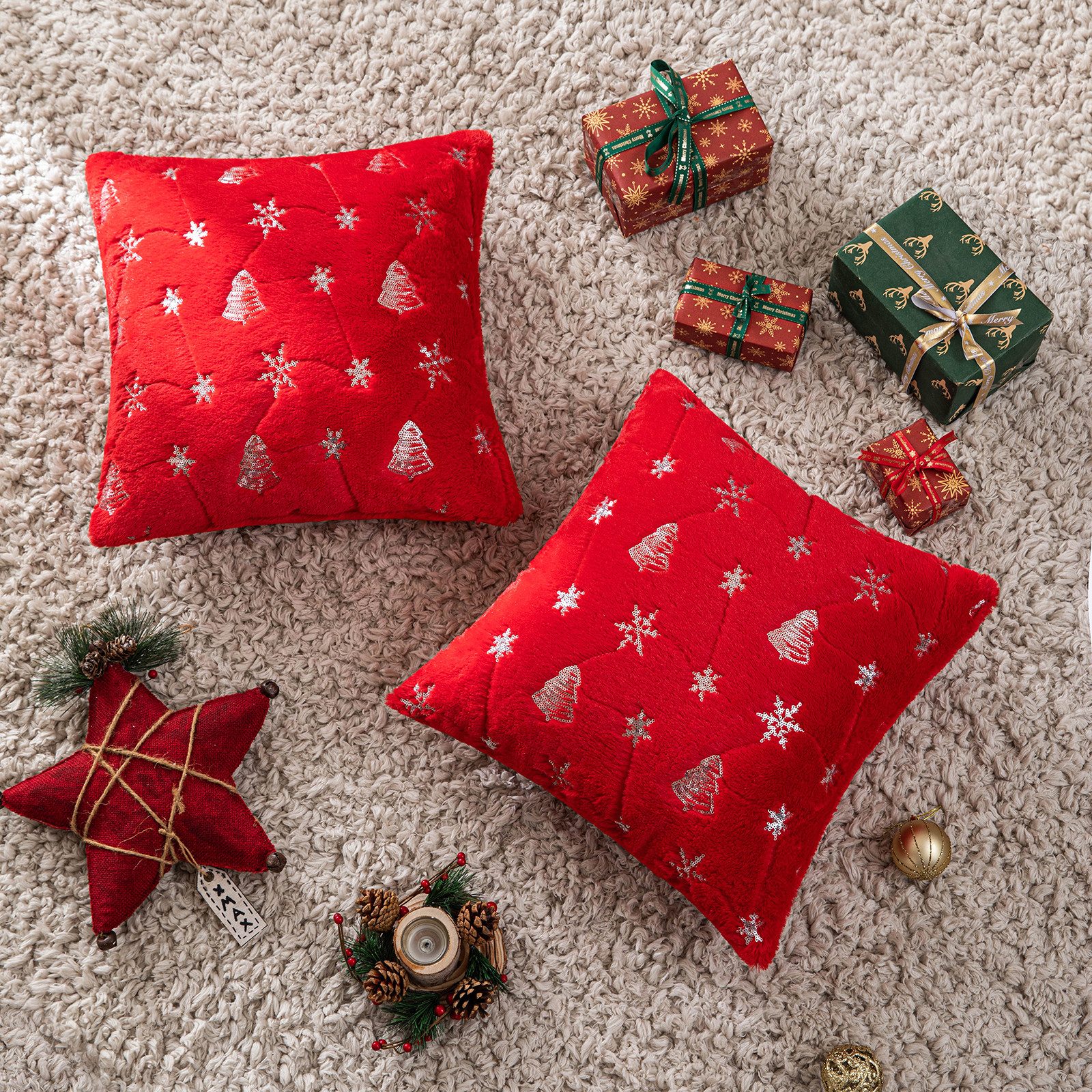 Qelus Kissenbezüge Kissenbezug Weihnachtsbaum Schneeflocke Bestickt günstig online kaufen