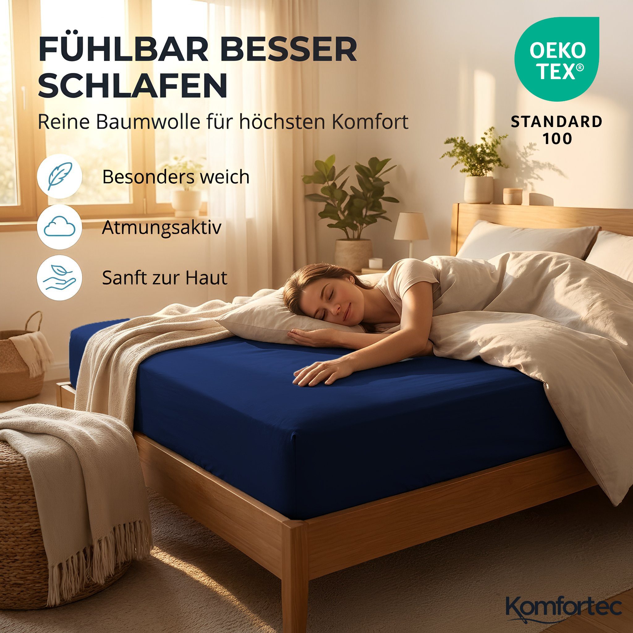Komfortec Spannbettlaken Jersey Spannbettuch, 90x200, 140x200, 160x200, 180x200 oder 200x200 cm, 100% Baumwolle (135 g/m), Gummizug: Rundum, (2 Stück), OEKO-TEX – Bild 4 von 5