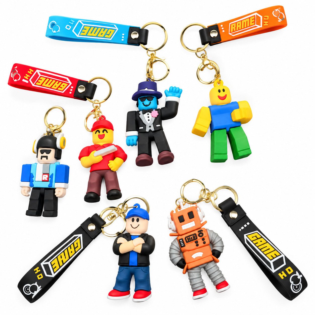 GOLDIA GMBH Schlüsselanhänger Gaming Überraschungsfigur mit Schlüsselband Roblox 1 Stück (Set, 1-tlg., Geschenk-Set), 1 von 6 Figuren, Überraschungsauswahl, Silikonband, abwaschbar