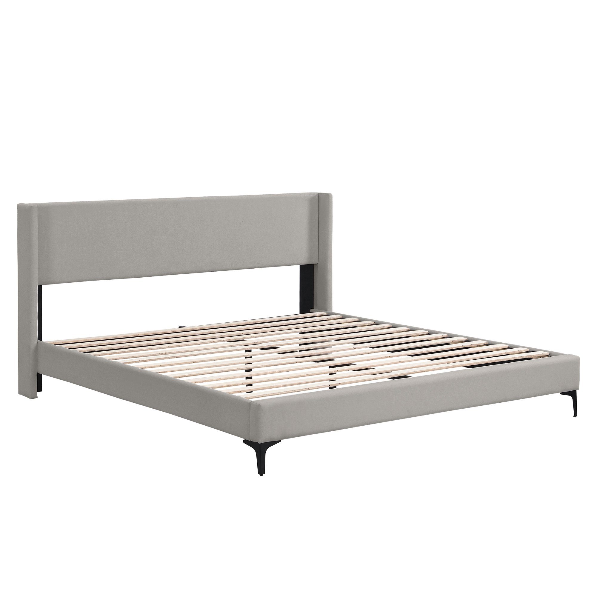 Polsterbett (Doppelbett 180x200 cm), mit Lattenrost, gepolstertes Kopfteil, Metallfüße, Bezug aus Leinen
