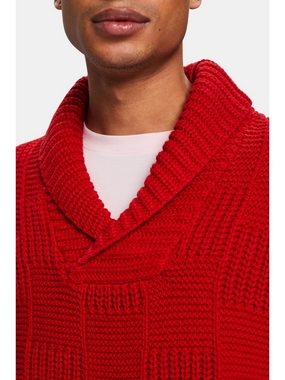 Esprit V-Ausschnitt-Pullover Grobstrick-Pullover mit Schalkragen