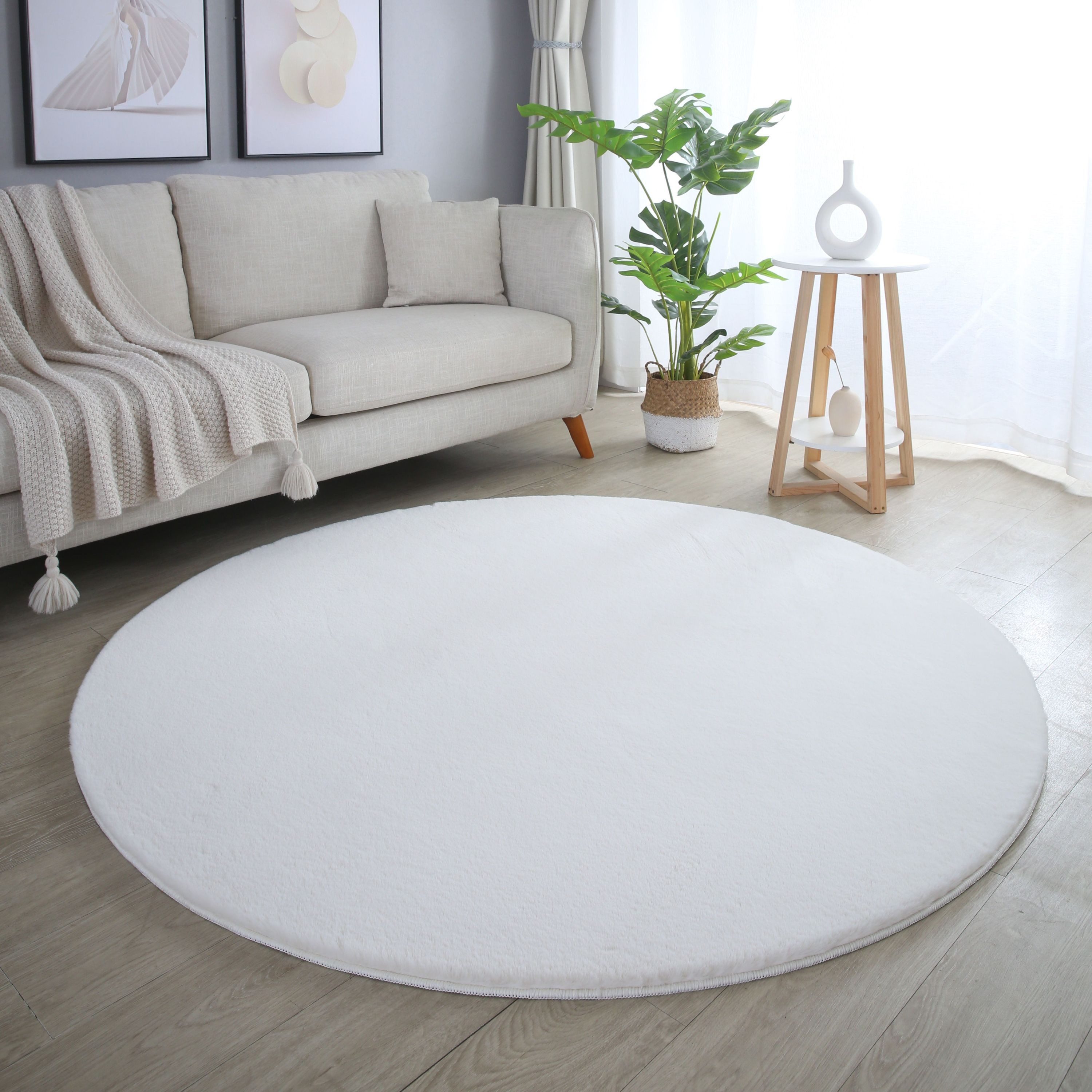 SIMPEX24 Teppich Unicolor - Einfarbig, Rund, Höhe: 20 mm, Teppich Wohnzimmer Einfarbig Shaggy Modern Flauschiger Felloptik Weich