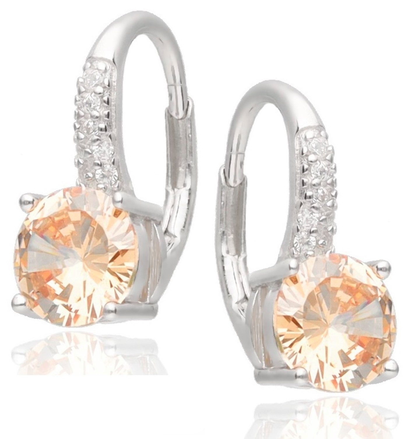 Goldene Hufeisen Paar Ohrhänger Glanzvolle Champagner Runde Zirkonia Brisuren Damen Ohrringe (1 Paar, inkl. Schmuckbox), 925 Sterling Silber, Hypoallergen