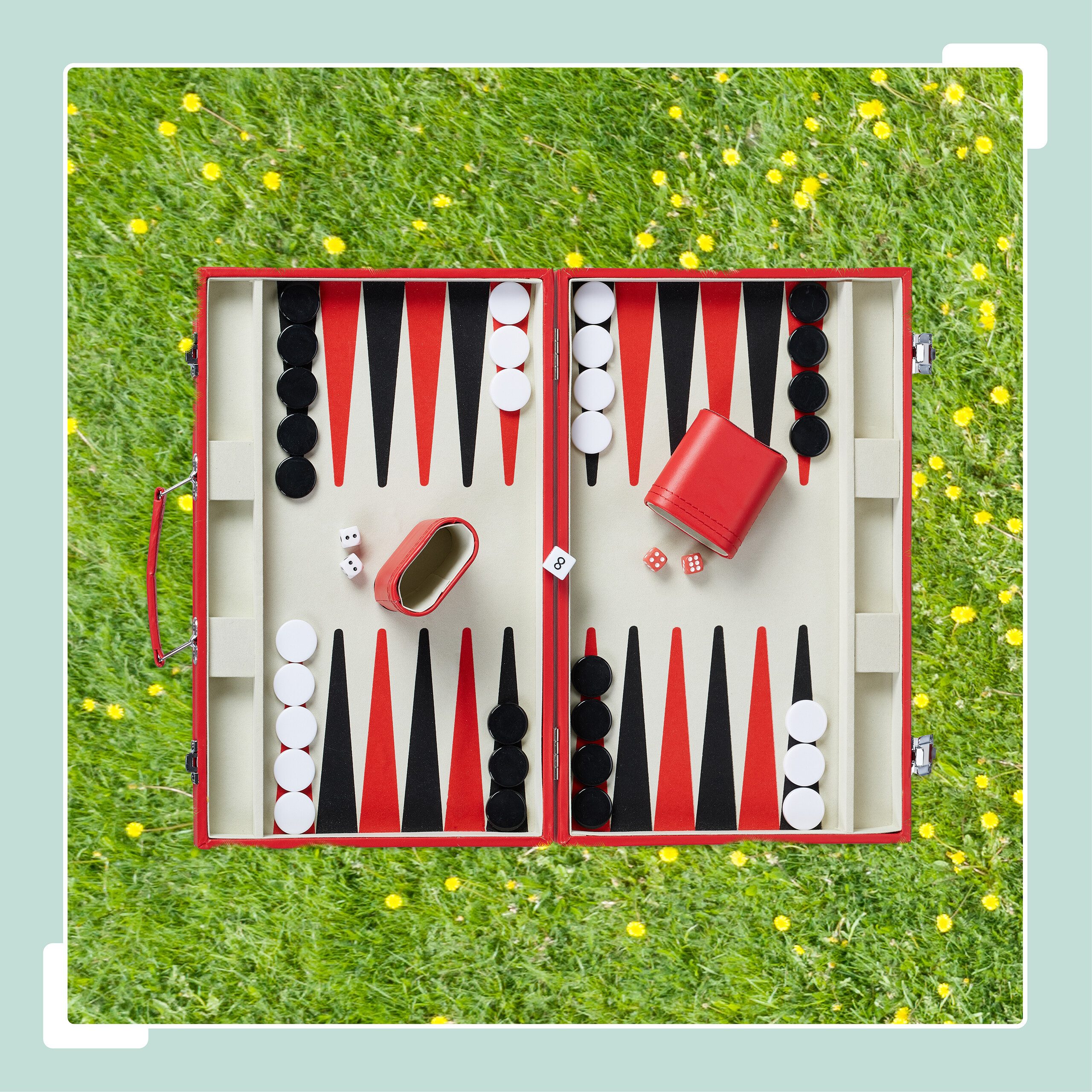 relaxdays Spiel Roter Backgammon Koffer, Strategiespiel