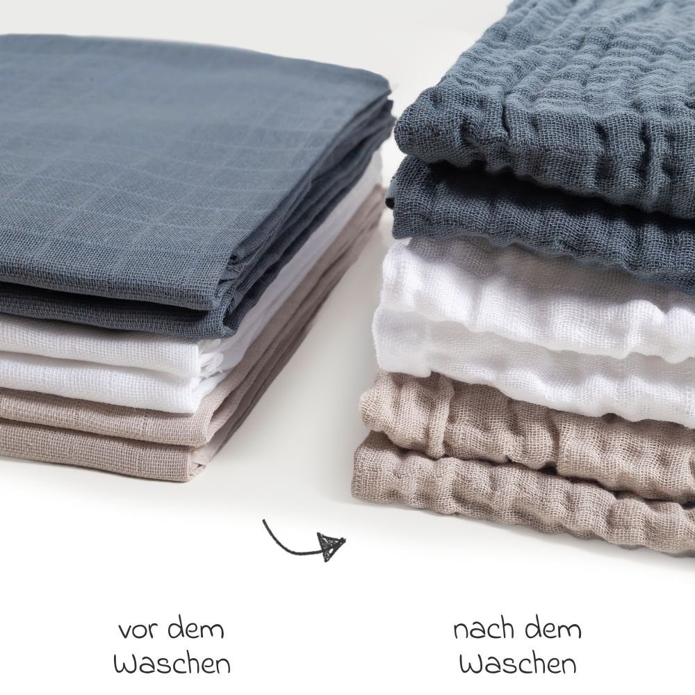 Makian Stoffwindeln Graphit / Beige / Weiß, Mullwindeln Mulltücher 6 Stück 80x80 cm Spucktücher 100 % Baumwolle