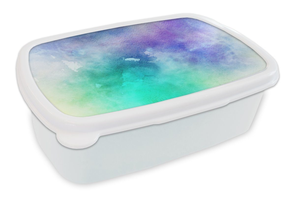 MuchoWow Lunchbox Aquarell - Abstrakt - Lila - Blau, Kunststoff, (2-tlg), Brotbox für Kinder und Erwachsene, Brotdose, für Jungs und Mädchen weiß
