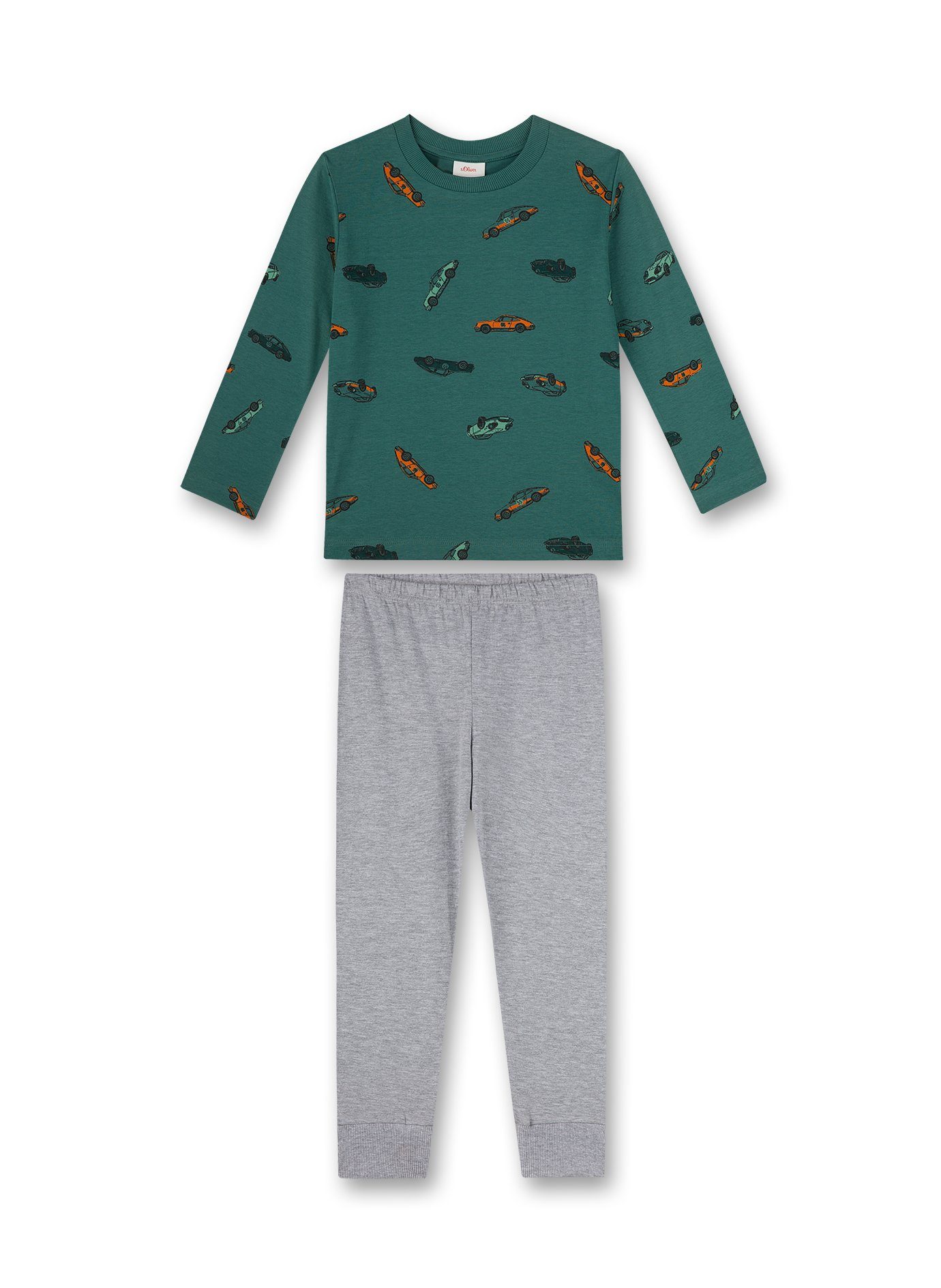 s.Oliver Junior Pyjama s.Oliver grün Pyjama lang (2 tlg) grau Rennauto Jungen Schlafanzug