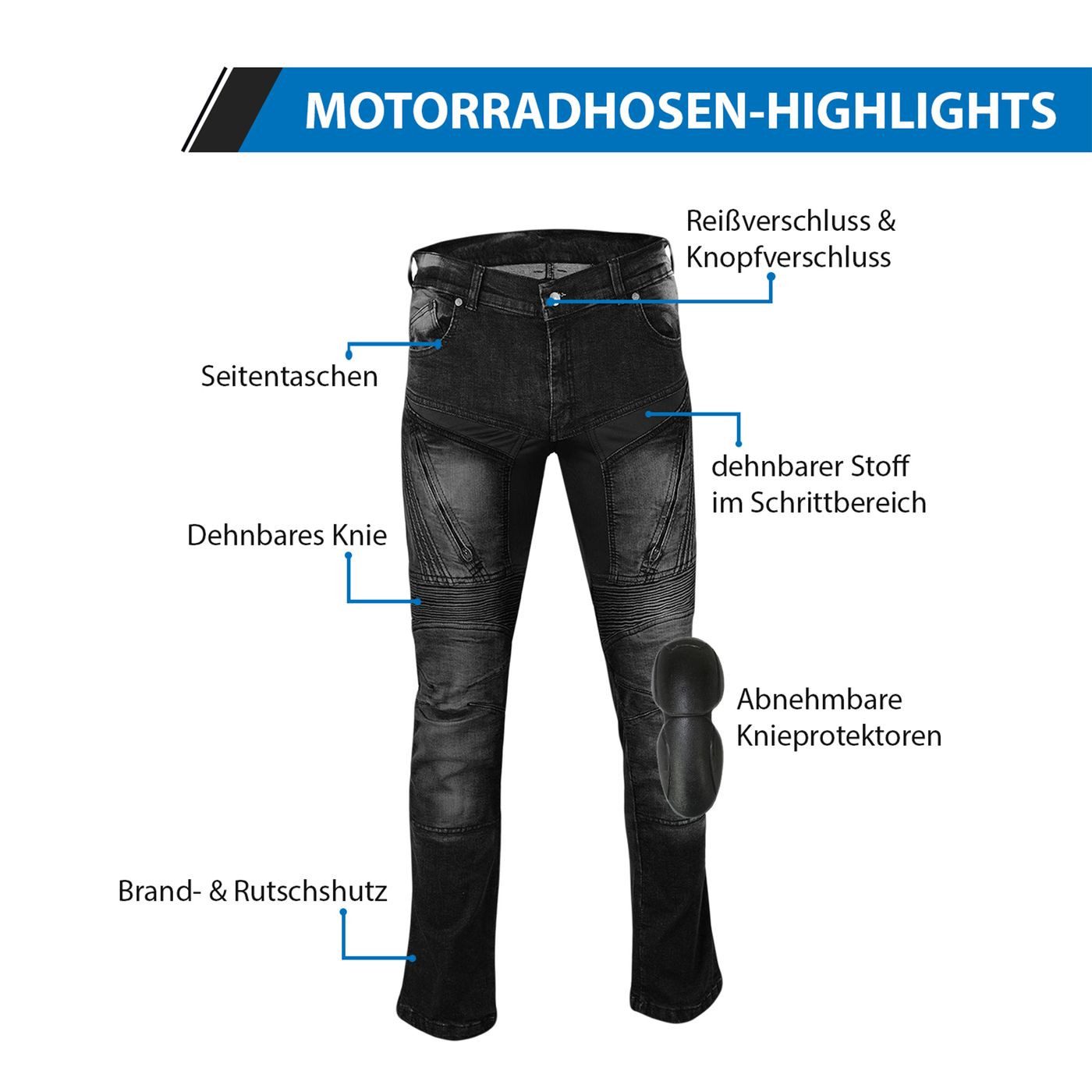 BULLDT Motorradhose JEANS-010 Damen (mit 4 abnehmbaren Protektoren) BULLDT Damen Jeans Gefüttert mit Aramid-Stoff