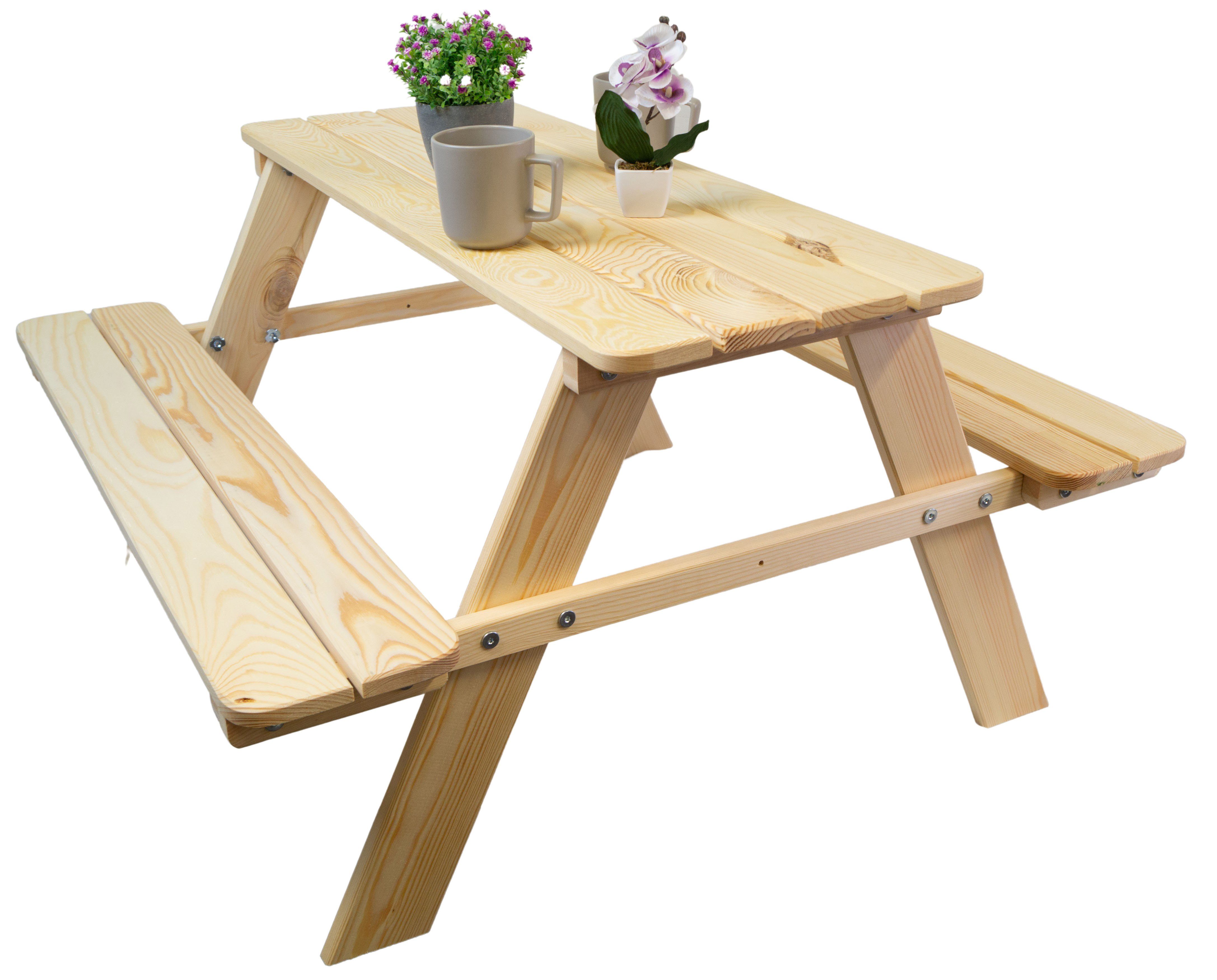 Allzweckkiste Sitzbank für Kinder 90x90x48cm in natur Gartenbank Garnitur mit runden