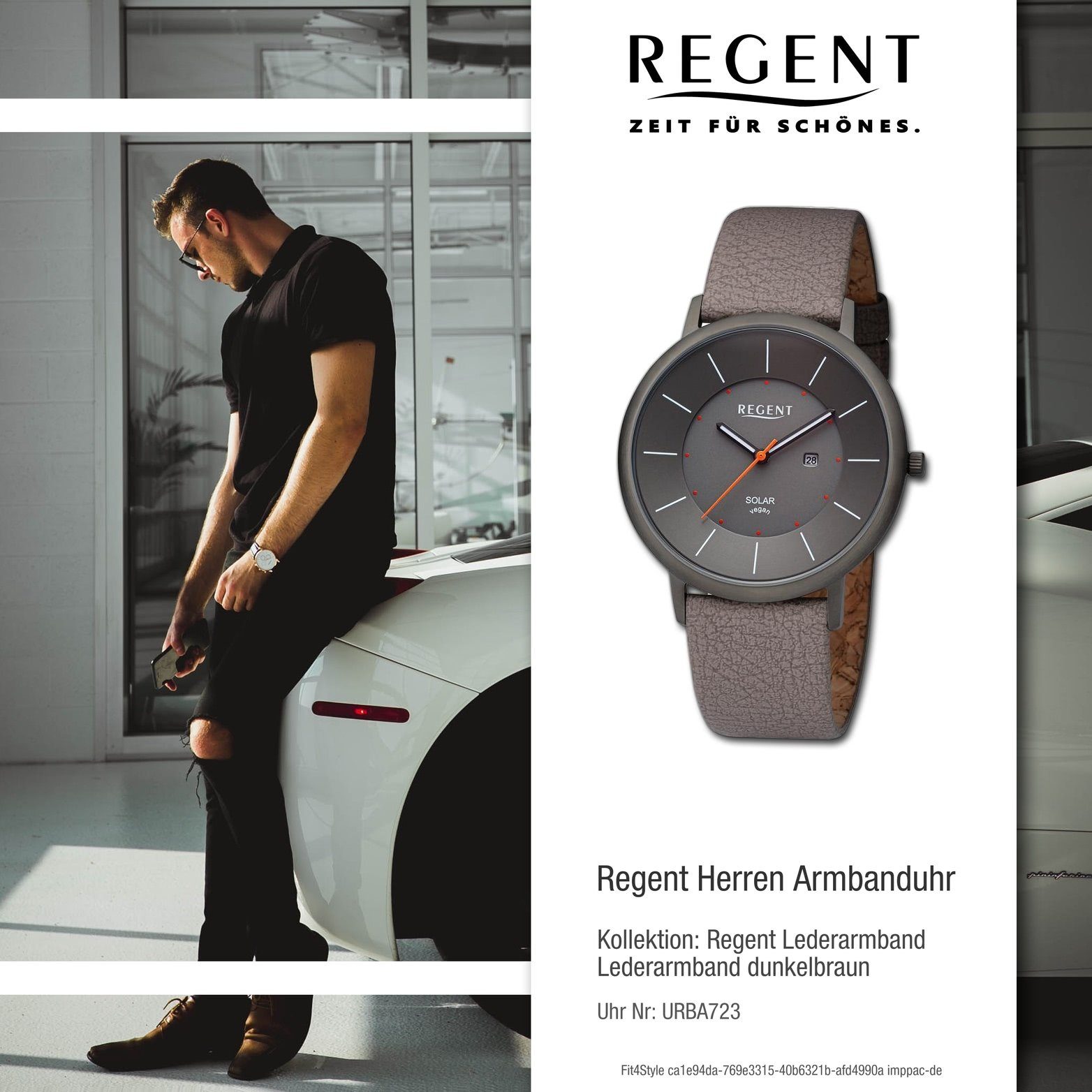 Regent Quarzuhr Regent Herren 41mm) Lederarmband Armbanduhr Herrenuhr (ca. dunkelbraun, rundes Analog, Gehäuse, groß