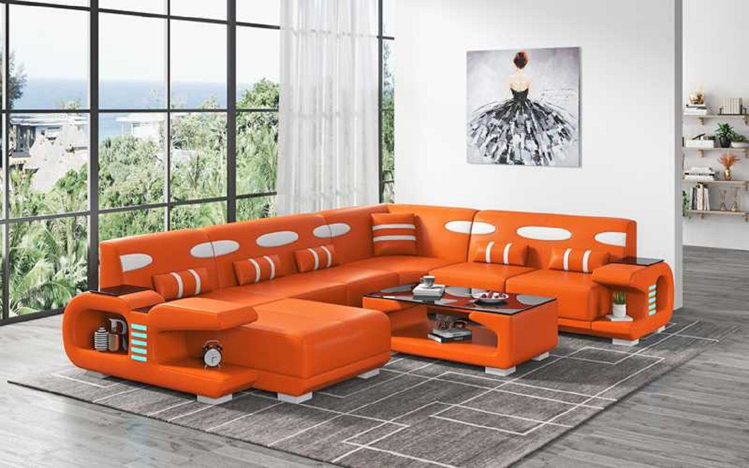JVmoebel Ecksofa Wohnlandschaft Neu, Made in Ecksofa Orange Sofas Form 7 Groß XXL U Sofa Teile, Europe