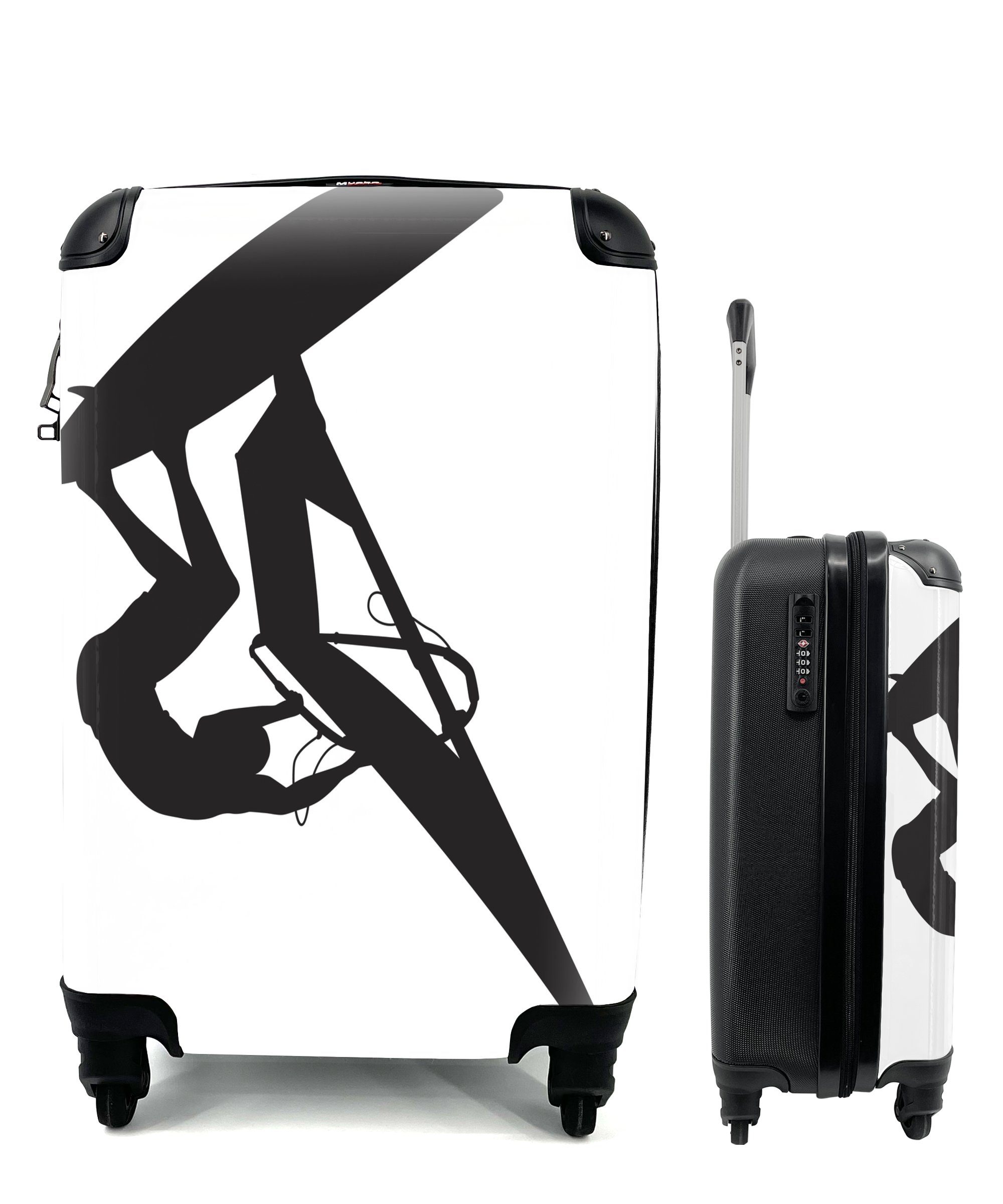 Illustration Rollen, Trolley, Silhouette Reisetasche für eines mit Handgepäckkoffer Windsurfers, Eine MuchoWow 4 rollen, Reisekoffer der Ferien, Handgepäck