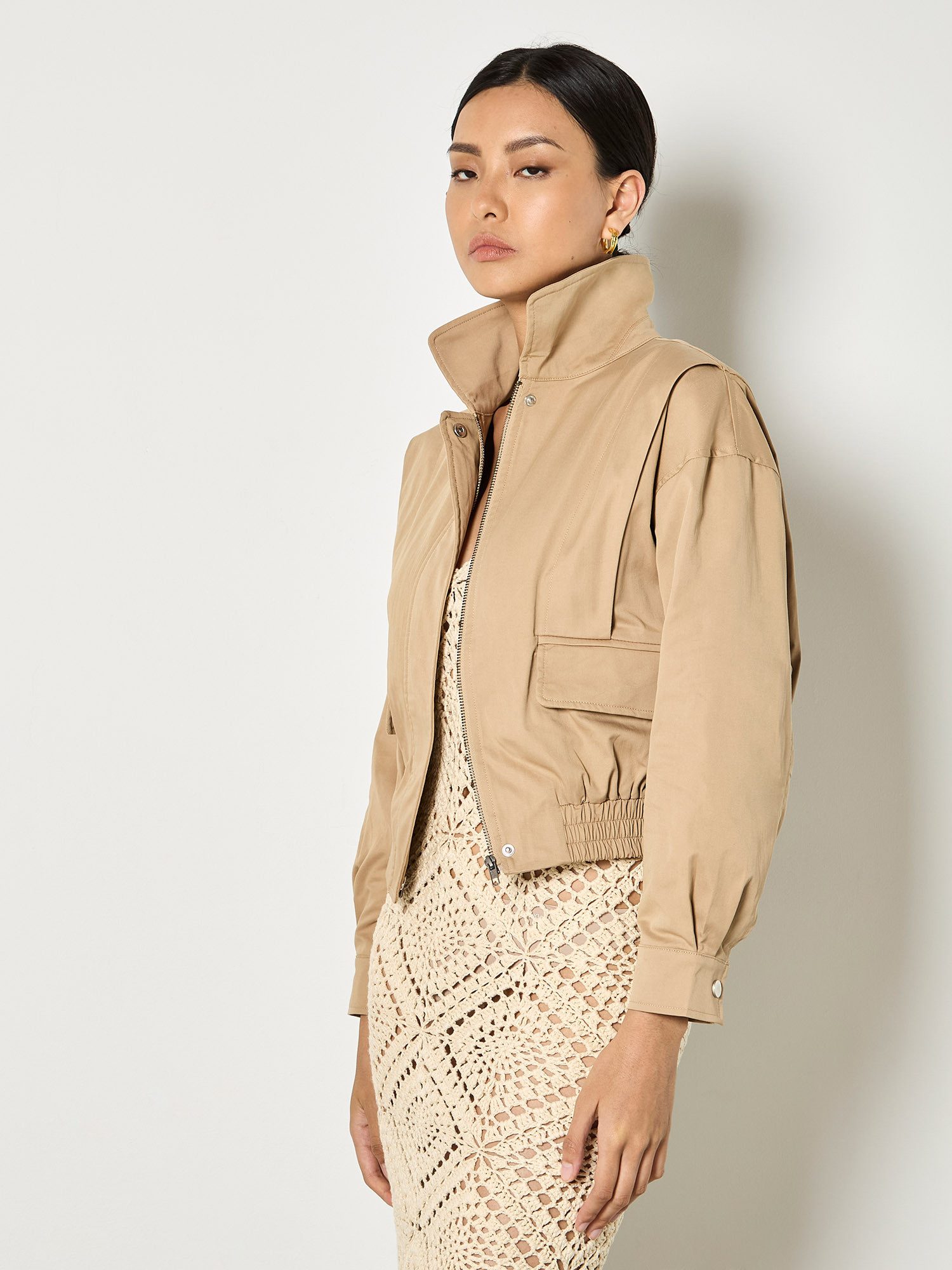 Apricot Bomberjacke Bomberjacke mit Falten Elastischer Bund günstig online kaufen