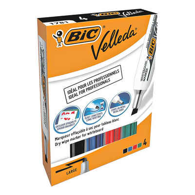 BIC Whiteboard Marker Velleda 1781, (4-tlg), Mit Alu-Gehäuse