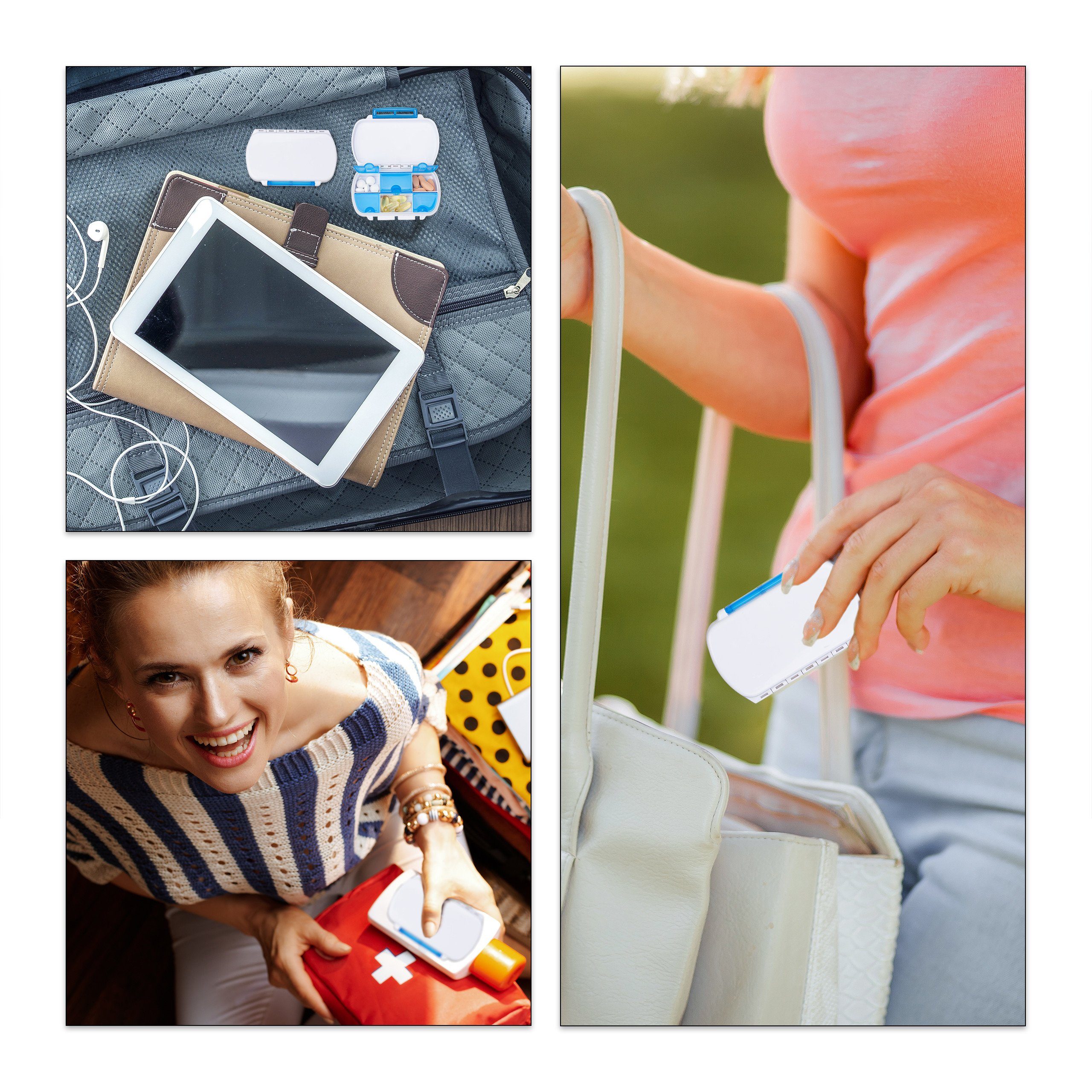 relaxdays Pillendose Tablettendose 6 Fächer 3er Set