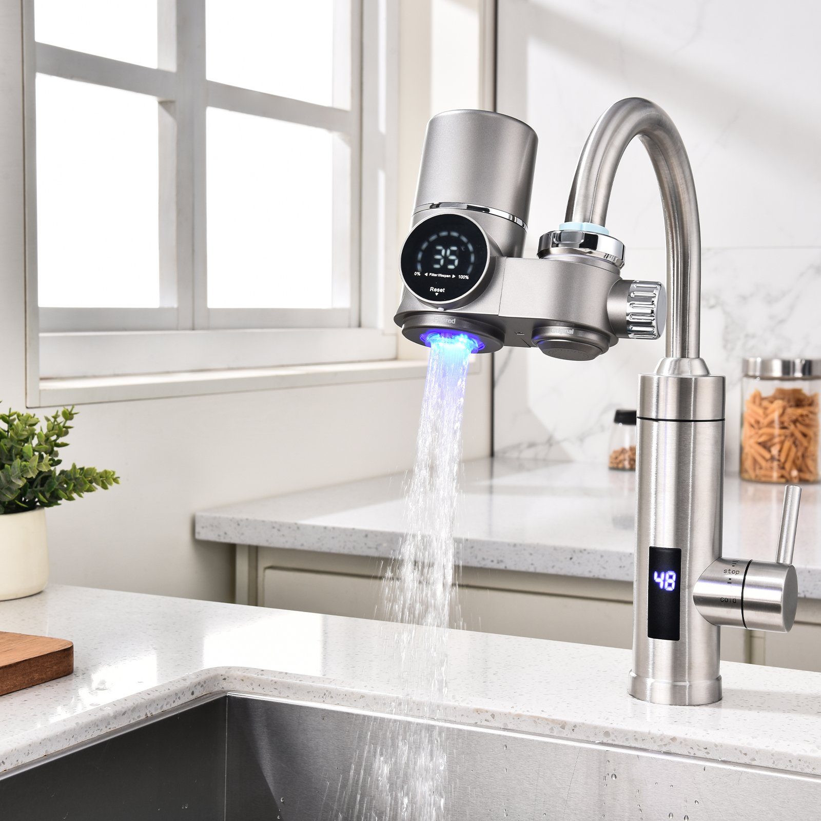 HOMELODY Wasserhahnfilter Wasserhahn Wasserfilter mit Blaulicht Heimküchen Wasserfilter, Wasserhahnfilter, Geeignet für die meisten Wasserhähne