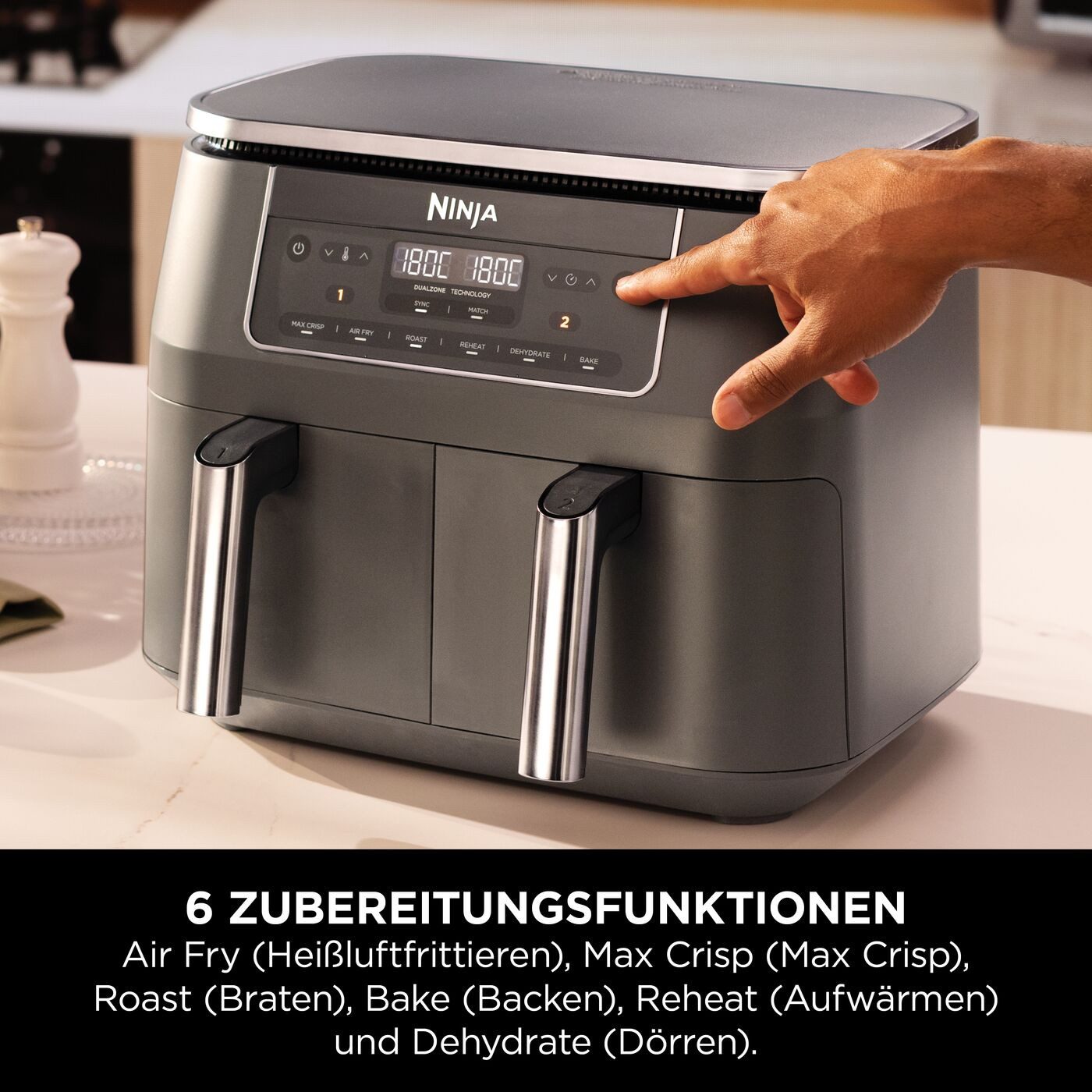 NINJA Heißluftfritteuse Ninja 6-in-1 Dual Zone Air Fryer 7.6L DZ300EU, 2470 W – Bild 5 von 5
