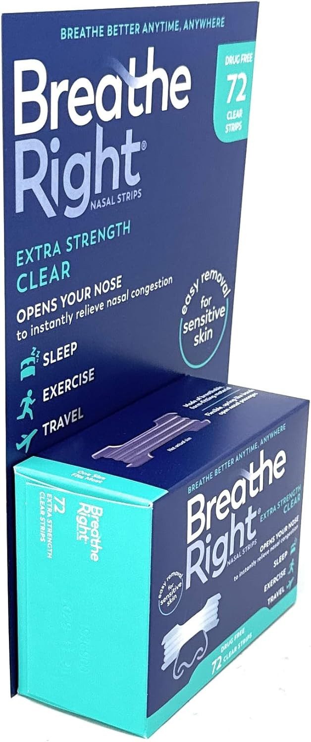 Breathe Right Nasenpflaster Breathe Right Nasal Strips, 72 transparente Streifen, Drug Free (72 St)