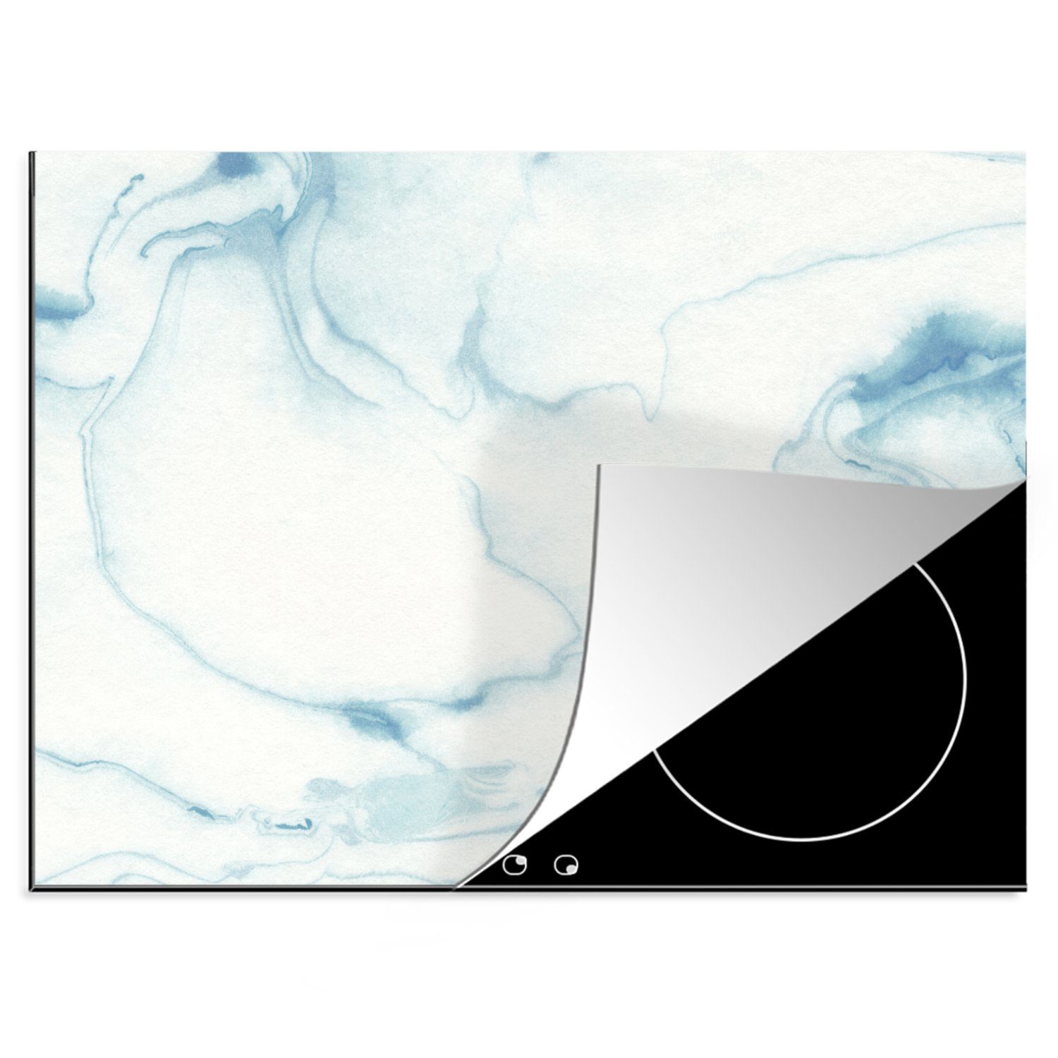 MuchoWow Herdblende-/Abdeckplatte Marmor - Blau - Weiß, Vinyl, (1 tlg), 70x52 cm, Mobile Arbeitsfläche nutzbar, Ceranfeldabdeckung