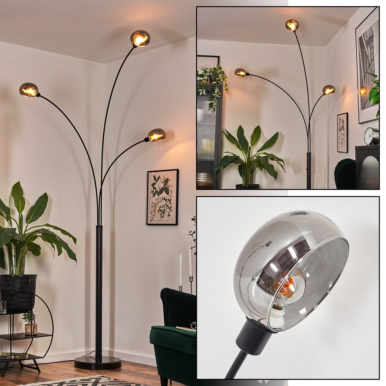 Stehlampe Stehlampe aus Metall in Schwarz/Rauch im Retro/Vintage-Design