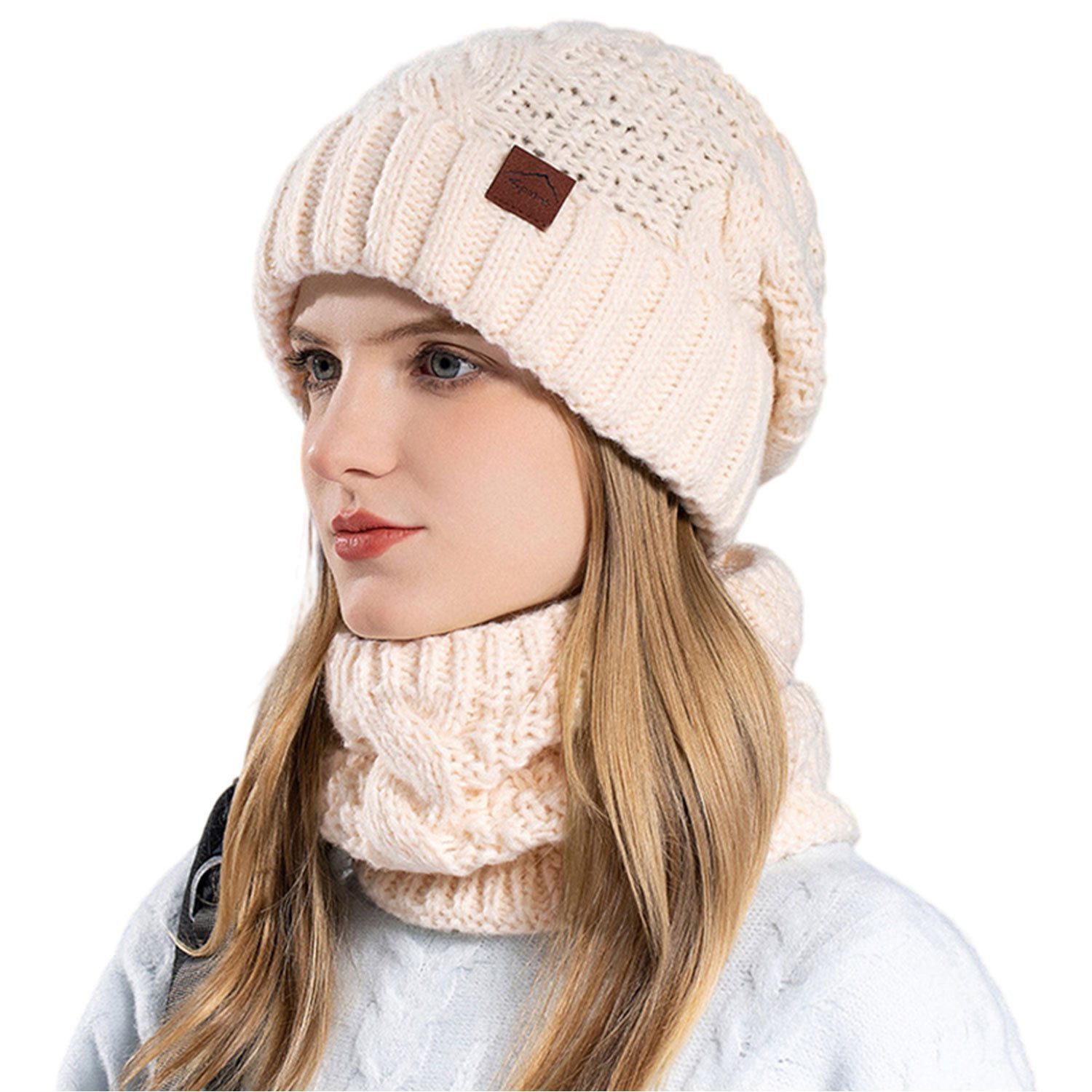 Refttenw Strickmütze Damen Warm Strickmütze&Schal Set,Kälteschutz,Plüsch günstig online kaufen