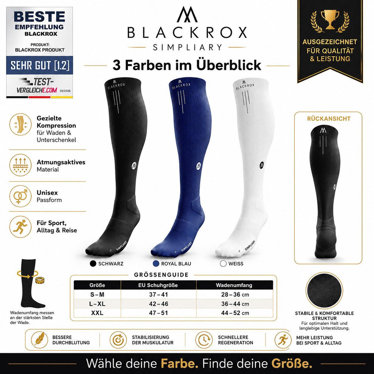 BLACKROX Kompressionsstrümpfe [Vergleichssieger 2026] Astropreform V1, Gr. S-XXL, Damen und Herren – Bild 2 von 5