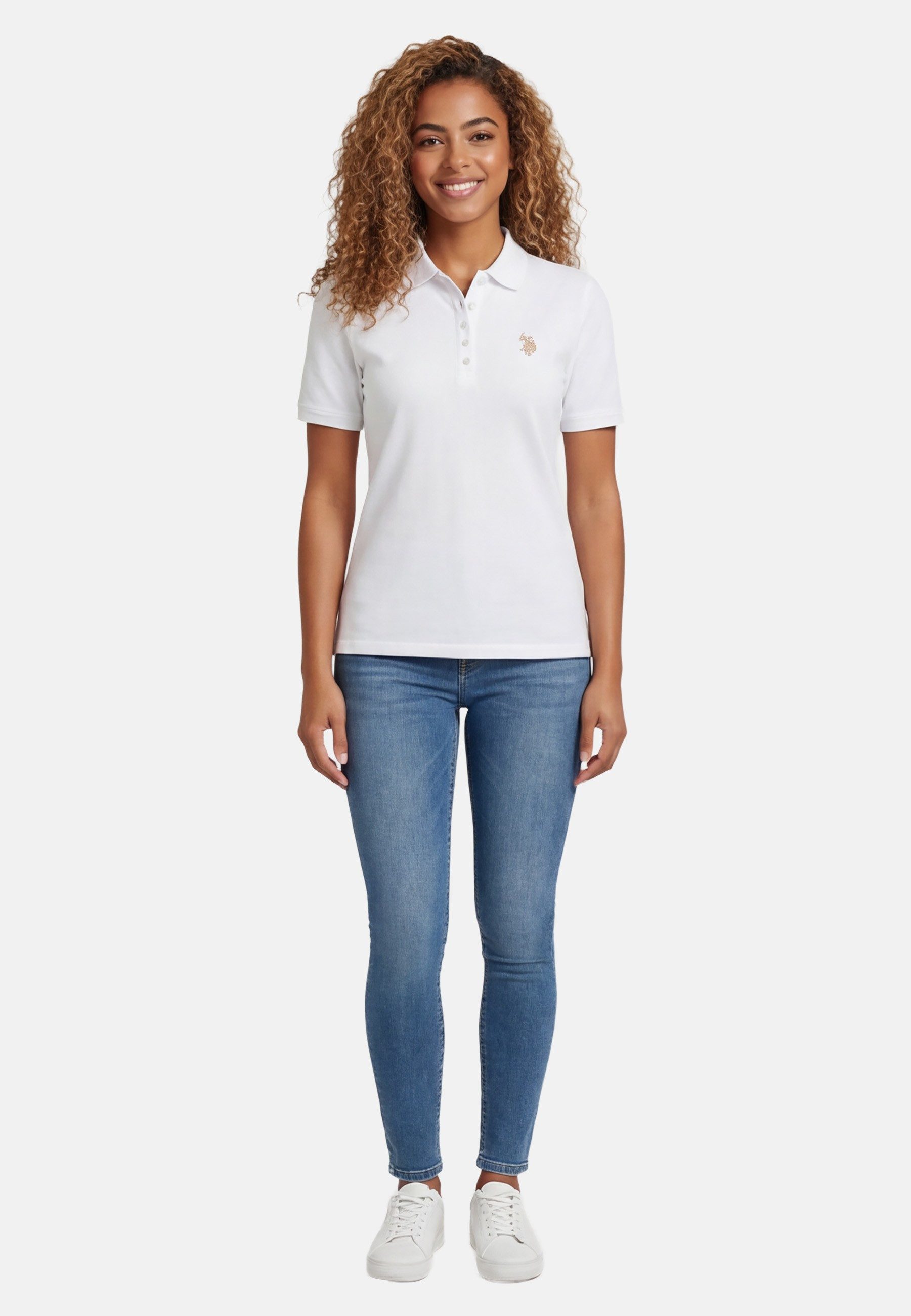 U.S. Polo Assn. Poloshirt USSiirena – Damen Classic Fit kurzarm mit Logo-Stickerei Mit Flachstrick-Kragen, Knopfleiste und elastischer Baumwollmischung
