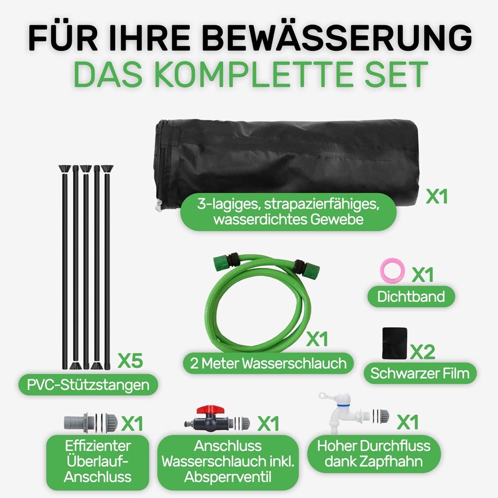 Melko Regentonne Regenwassertank faltbar Regenfass Wassertank Regenwassertonne, 250 l, (Stück, Stück), inkl. 2 Meter Wasserschlauch mit Anschluss