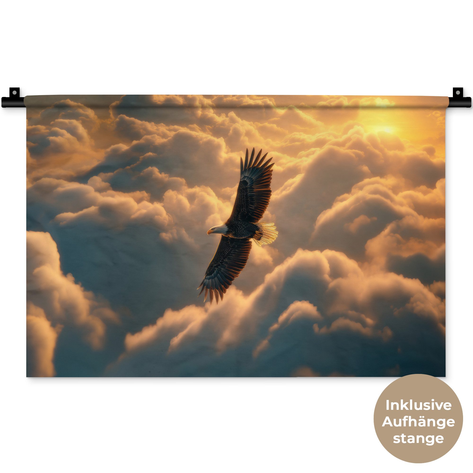 MuchoWow Wandteppich Adler - Wolken - Sonne, Rechteckig, Höhe: 3 mm, Wandteppich für Wohnzimmer, Schlafzimmer, 60x40 cm
