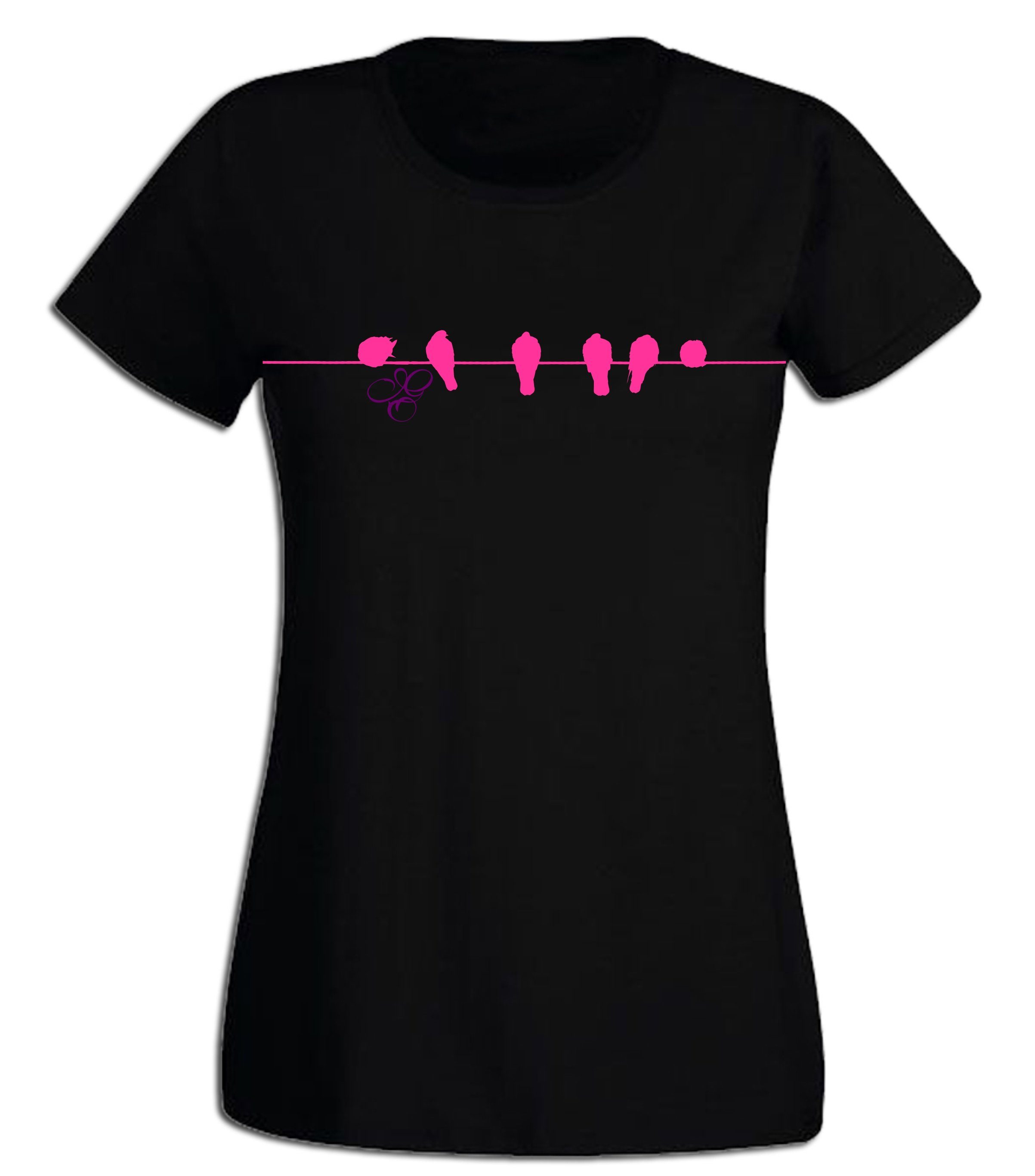 G-graphics T-Shirt Damen T-Shirt - Birds on a line Pink-Purple-Collection, mit trendigem Frontprint, Slim-fit, Aufdruck auf der Vorderseite, Print/Motiv, für jung & alt