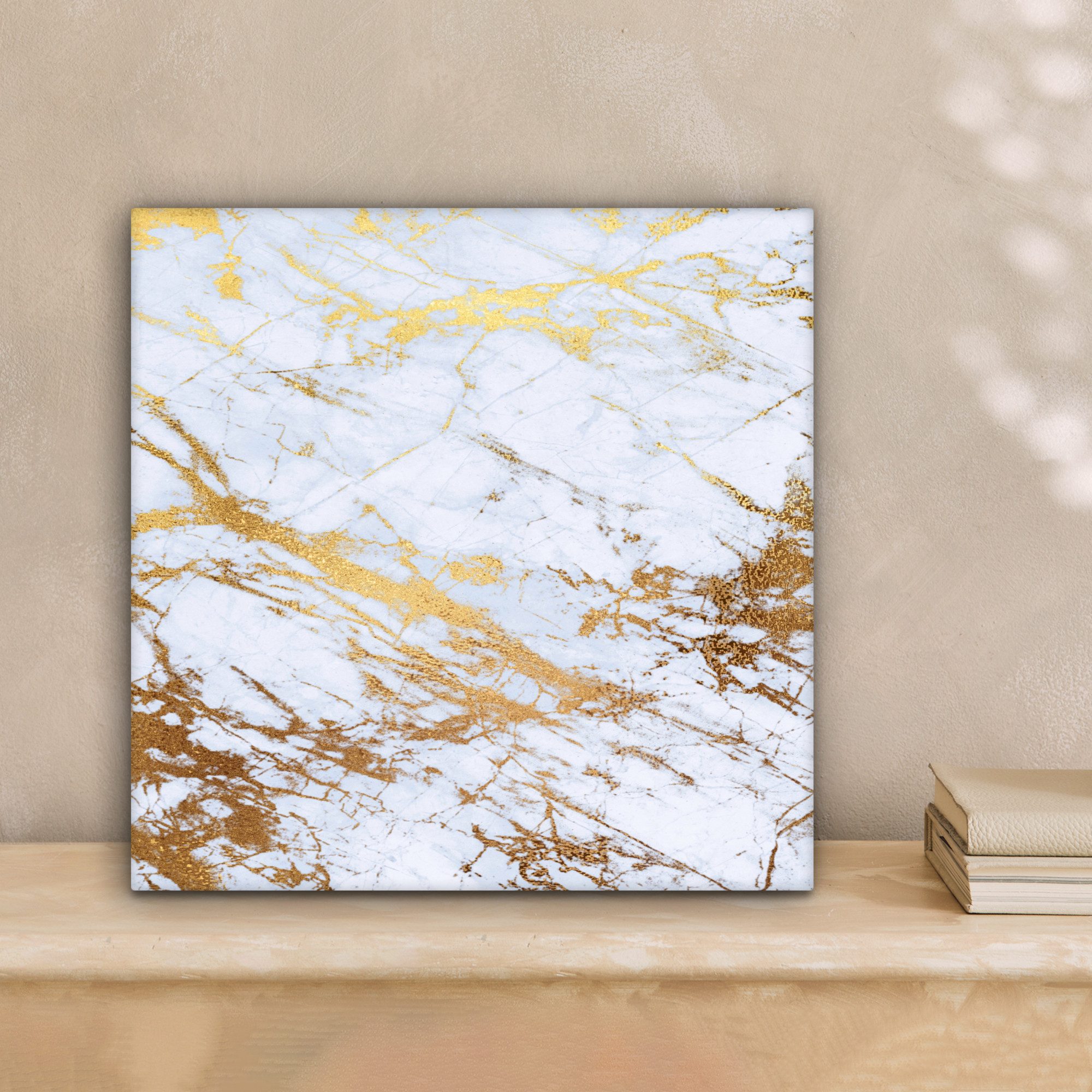OneMillionCanvasses® Leinwandbild Marmor - Gold - Weiß - Luxe - Marmoroptik - Glitzer, Fotodruck (1 St), Wandbild, Deko Schlafzimmer Wohnzimmer Flur 20x20 cm