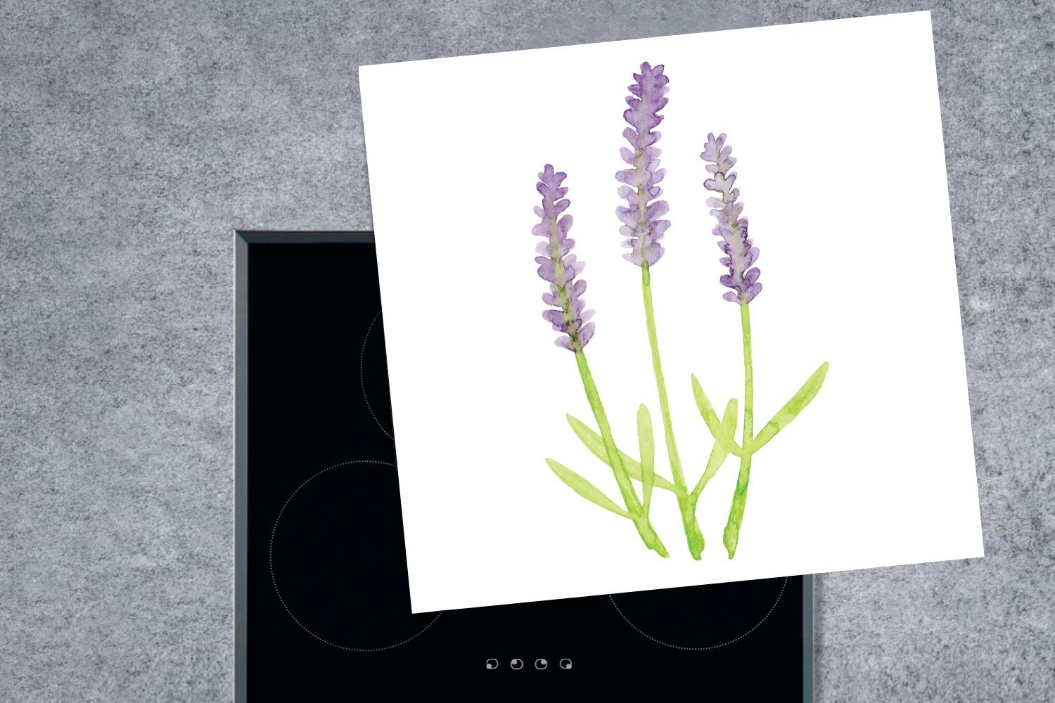 Arbeitsplatte MuchoWow Lavendel Herdblende-/Abdeckplatte cm, 78x78 für - Vinyl, küche - Ceranfeldabdeckung, tlg), (1 Aquarell Pflanzen,