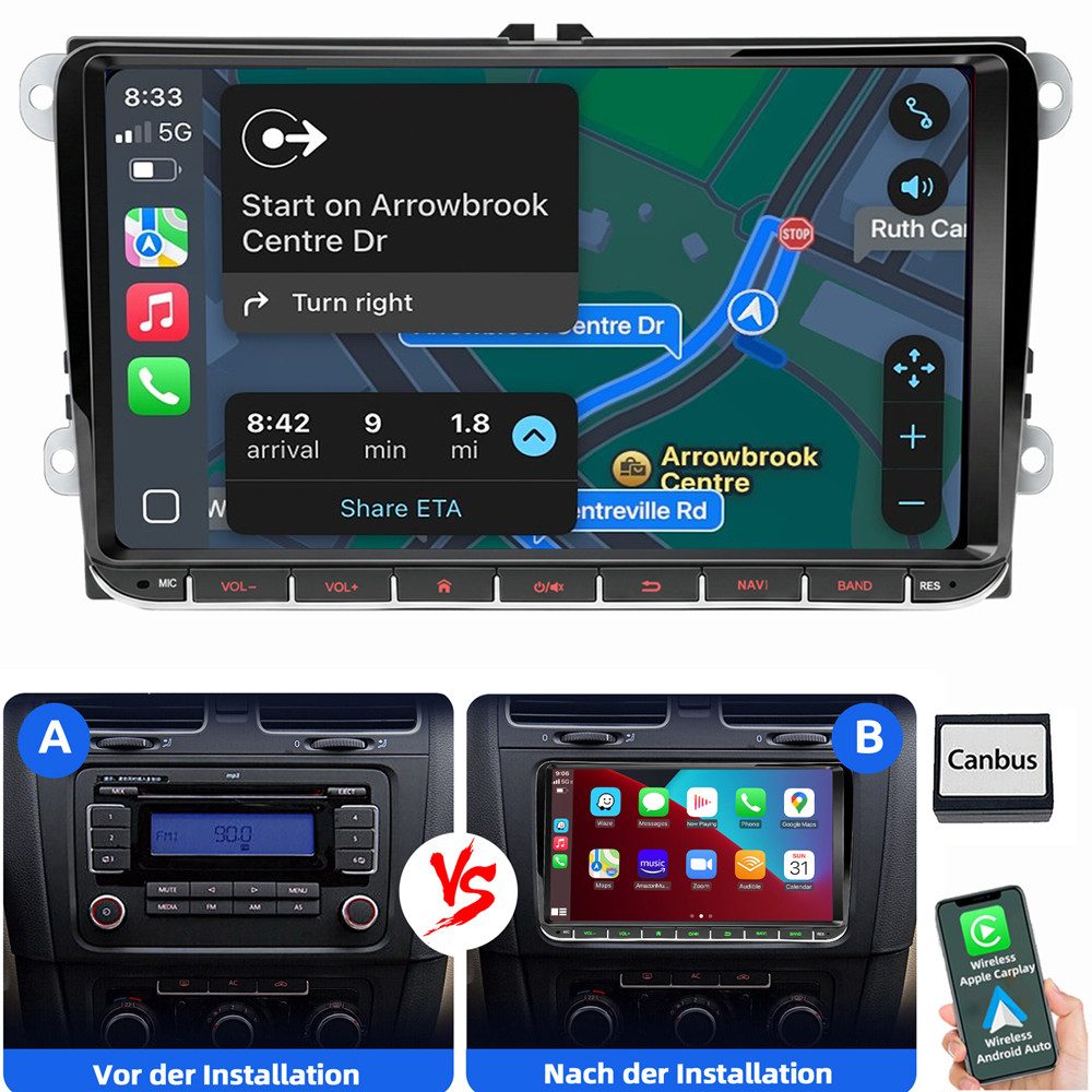 ESSGOO Für VW Golf 5 6 Plus Touran Tguan Caddy Passat Carplay Android Auto Autoradio (Carplay Android Auto Bluetooth FM AM RDS)