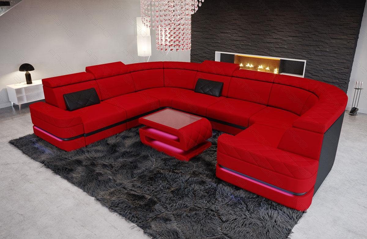 Dreams Sofa Couch mit LED, Form U Stauraum, Designersofa Wohnlandschaft Stoffsofa, Stoff Positano Polstersofa