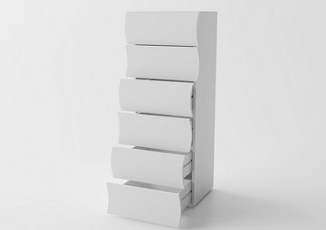 möbelando Kommode Onda, Moderne Kommode aus Spanplatte in Weiß-Hochglanz mit 6 Schubkästen. Breite 50 cm, Höhe 121,7 cm, Tiefe 40 cm