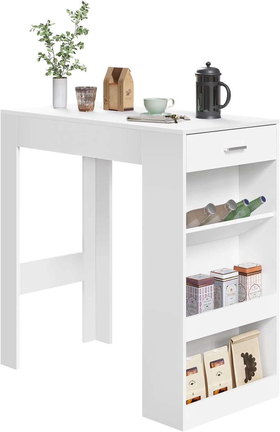 Woltu Bartisch, mit 1 Schublade & 3 Ablagen, Stehtisch mit Weinregal, Bistrotisch