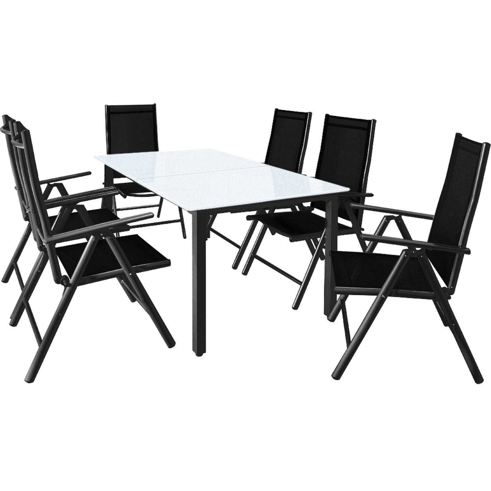 Casaria Sitzgruppe Bern, (7-tlg), Alu 7- Fach Verstellbar Stühle Klappbar 5mm Sicherheitsglas Wetterfest Grau