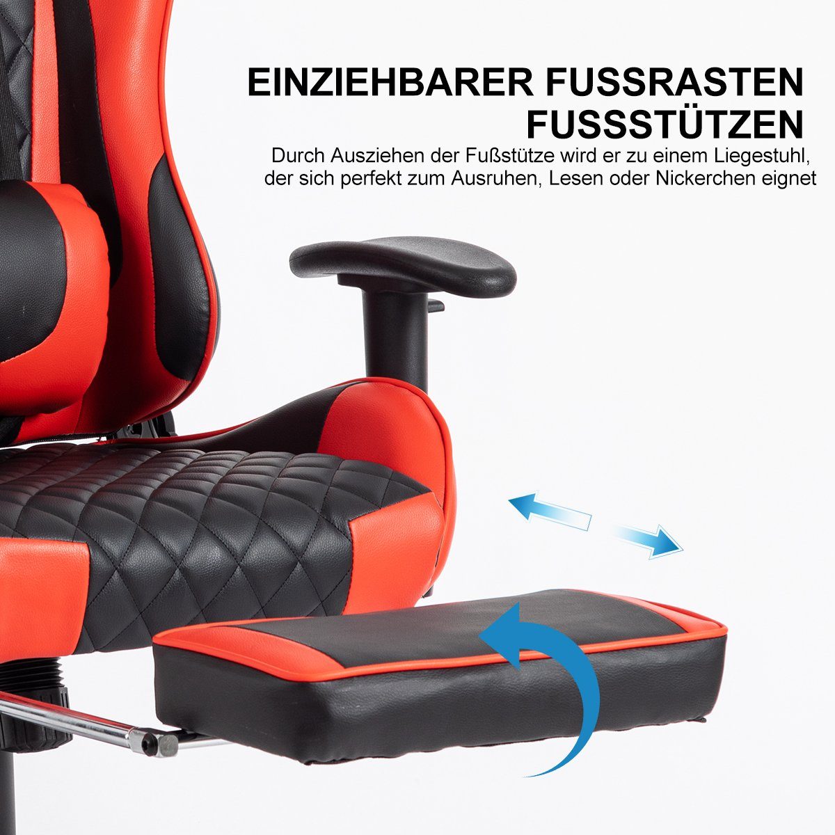 FOXSPORT Gaming-Stuhl Ergonomischer mit rot Gaming Fußstütze Stuhl