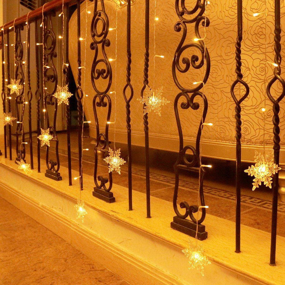 Rosnek LED-Lichterkette Speicherfunktionen und Märchen Schneeflocke Lichter, verschiedene String 8 Party, für Weihnachten LED Vorhang Warmweiß Modi