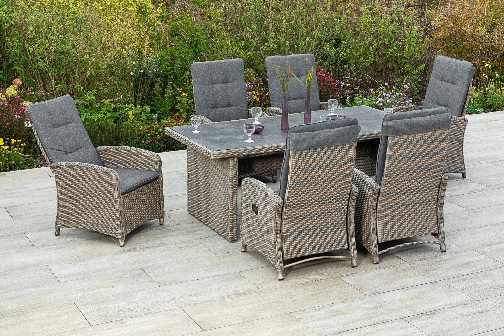 MERXX Garten-Essgruppe Atrani, (7-tlg), 6 Hochlehner mit Kissen, Tisch